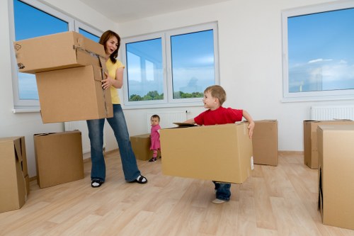 Staff following safe moving procedures in a shared building