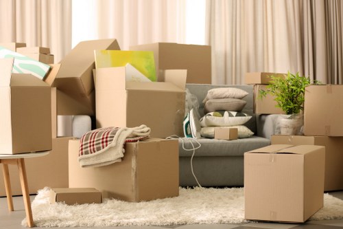 Moving boxes and household items in a Fulham residential street
