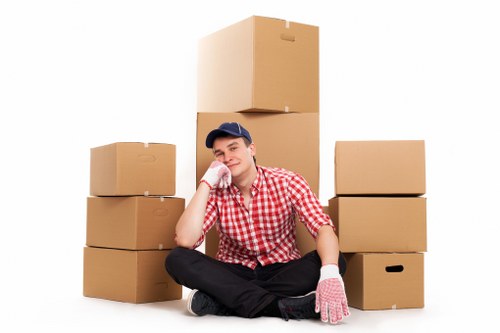 Packed household items prepared for transport in Fulham